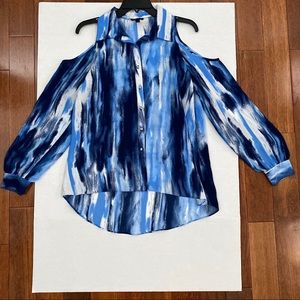 Sami & Jo Open/ Cold Shoulder Long Sleeve Button Up Shirt Top Women's Size S